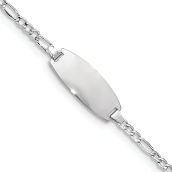 Rhodium Over 14k White Gold Oval Figaro Link ID Bracelet