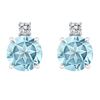 5mm Round Aquamarine with Diamond Accents 14k White Gold Stud Earrings