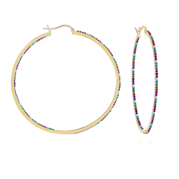 Multi-Colored Cubic Zirconia, Slim Large Hoop Earrings