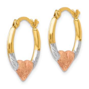 14K Yellow Gold with Rose and White Rhodium Heart Hoop Earrings