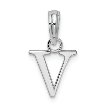Sterling Silver Polished Block Initial -V- Pendant
