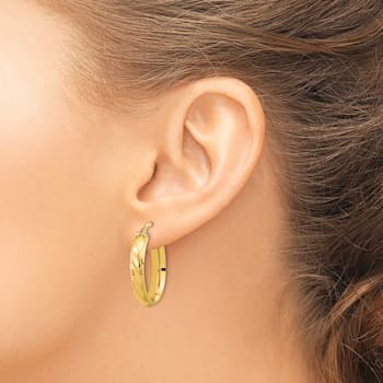 14k Yellow Gold Polished and Twisted 1" Oval Hoop Earrings