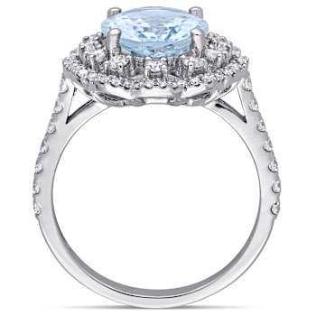 Aquamarine and Diamond 14K White Gold Halo Ring 3.51ctw