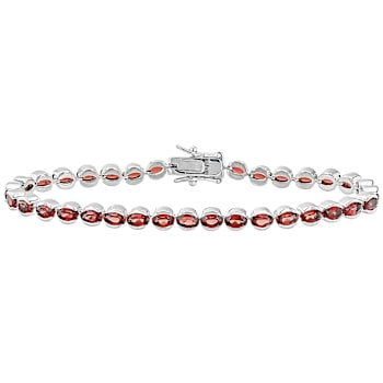 Red Garnet Oval Tennis Bracelet In Sterling Silver