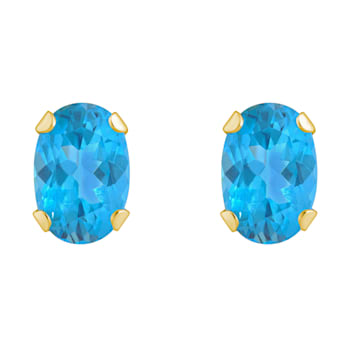 6x4mm Oval Blue Topaz 10k Yellow Gold Stud Earrings