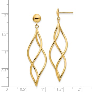 14k Yellow Gold Curved Tube Dangle Earrings