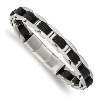 Black Leather and Stainless Steel Brushed 7.75-inch with 0.5-inch
Extension Bracelet