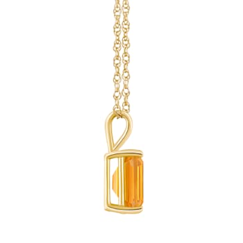 10x8mm Emerald Cut Citrine 14k Yellow Gold Pendant With Chain