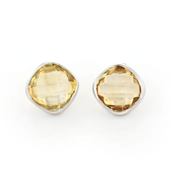 Yellow Citrine Rhodium Over Sterling Silver Earrings 11.00ctw