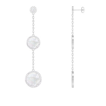 White Mother of Pearl Rhodium Over Sterling Silver Earrings