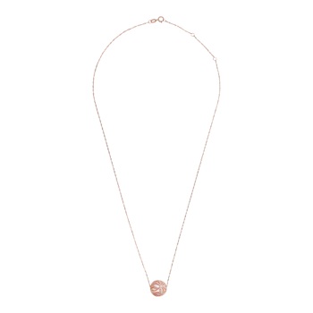 Pink Carved Freshwater Pearl Necklace In 14K Rose Gold