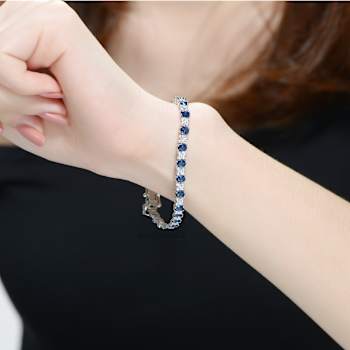 Sapphire Color CZ Tennis Bracelet In Sterling Silver