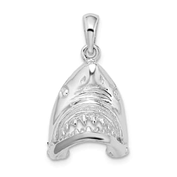 Rhodium Over Sterling Silver Polished Moveable Shark Head Pendant