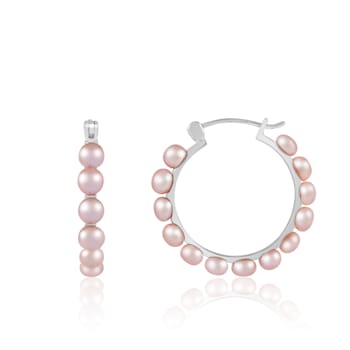 4-5mm Pink Cultured Freshwater Pearl Rhodium Over Sterling Silver Earrings
