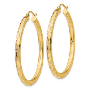 14K Yellow Gold Diamond-Cut 1 9/16" Hoop Earrings