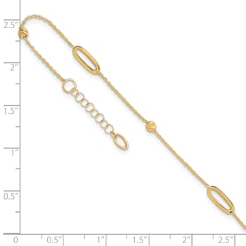 14K Yellow Gold Polished Diamond-cut Beads with 1-inch Extension Anklet