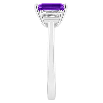 8x6mm Emerald Cut Amethyst And White Topaz Rhodium Over Sterling Silver
3-Stone Ring
