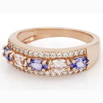 Morganite, Tanzanite And White Zircon Ring In 18K Rose Gold Over
Sterling Silver 1.40ctw