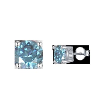 Blue Moissanite Sterling Silver Solitaire Minimalist Stud Earrings
