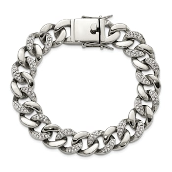 White Cubic Zirconia Stainless Steel Men's Bracelet