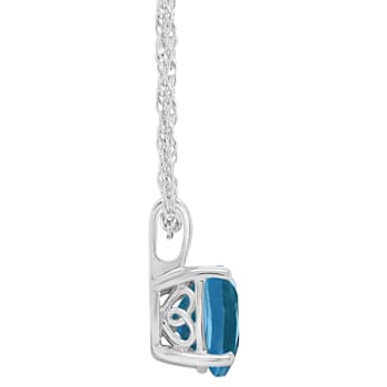8mm Cushion London Blue Topaz Rhodium Over Sterling Silver Pendant With Chain