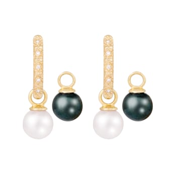 White and Black Cultured Akoya Pearl 14k Yellow Gold Earrings 7-7.5mm