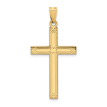 14k Yellow Gold Solid Laser Etched Cross Pendant