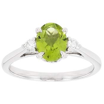 Peridot And Lab-Grown Diamond Three-Stone Ring In Sterling Silver