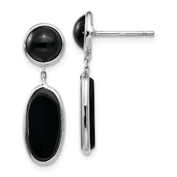 Rhodium Over 14k White Gold Onyx Oval Dangle Earrings