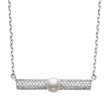 Sterling Silver Freshwater Pearl and Cubic Zirconia Necklace