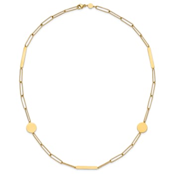 14K Yellow Gold Polished Paperclip Link with Circles and Bars 18-inch Necklace