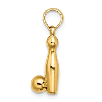 14k Yellow Gold 3D Textured Bowling Pin and Ball Charm