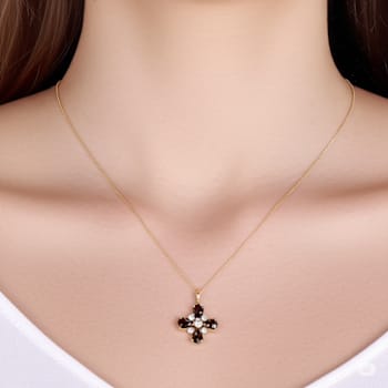 Smoky Quartz and White Topaz 14K Yellow Gold Over Sterling Silver Four
Clover Pendant with Chain