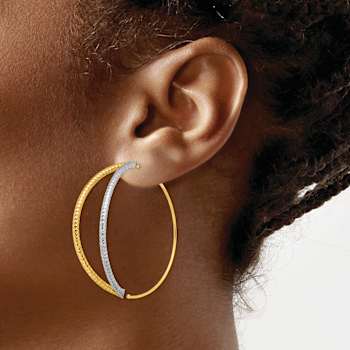 14k Yellow Gold and Rhodium Over 14k Yellow Gold Large Diamond-cut
Dangle Threader Earrings