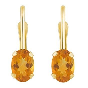 6x4mm Oval Citrine 10k Yellow Gold Drop Earrings