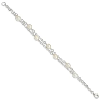 Sterling Silver White Freshwater Cultured Pearl 7.5 inch Bracelet