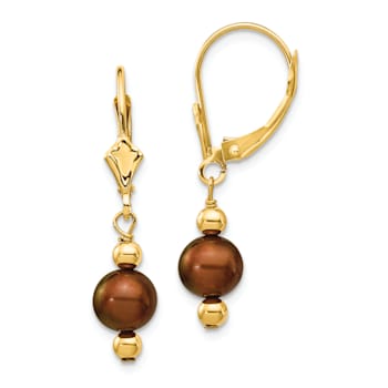 14K Yellow Gold 5-6mm Semi-round Coffee Brown Freshwater Cultured Pearl
Leverback Earrings
