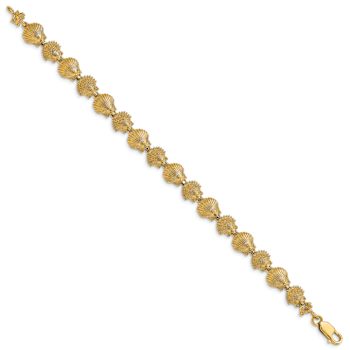 14k Yellow Gold Polished and Textured Scallop Shell link Bracelet