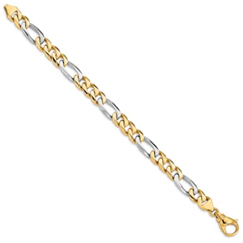 14k Yellow Gold and 14k White Gold 8.5mm Hand-polished Fancy Figaro Link Bracelet