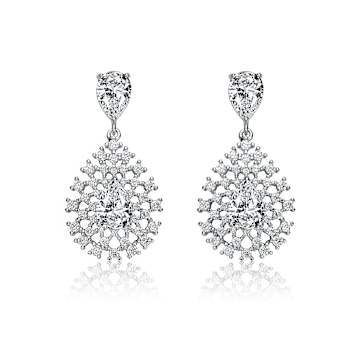 Pear Shape CZ Lace Cluster Drop Earrings In Sterling Silver