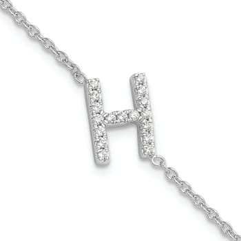 Rhodium Over 14k White Gold Diamond Sideways Letter H Bracelet