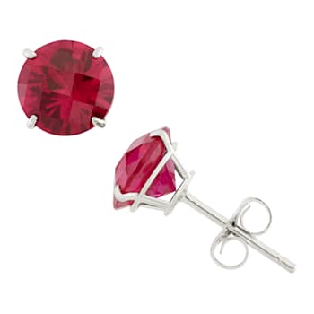 Lab Created Ruby Round 10K White Gold Stud Earrings, 1.4ctw