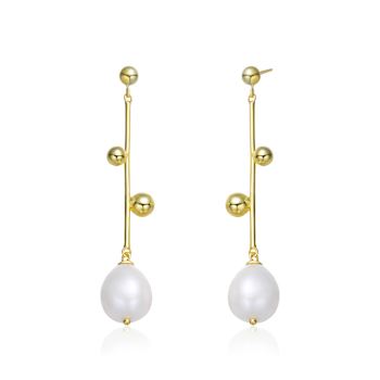 Pear Shape Freshwater Pearl Drop Earrings In 14K Gold Over Sterling Silver