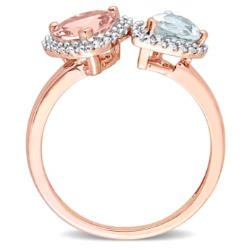 1.95ctw Morganite, Aquamarine And Diamond 10k Rose Gold Ring