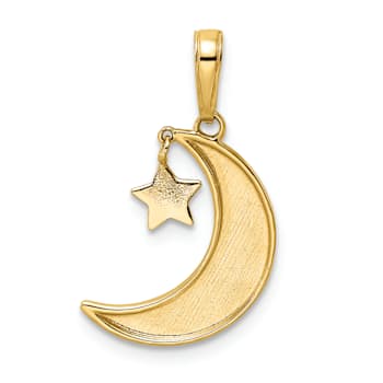 14K Yellow Gold and White Rhodium Moon with Dangle Star Pendant