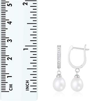 7-8mm White Cultured Freshwater Pearl and Cubic Zirconia Rhodium Over
Sterling Silver Earrings