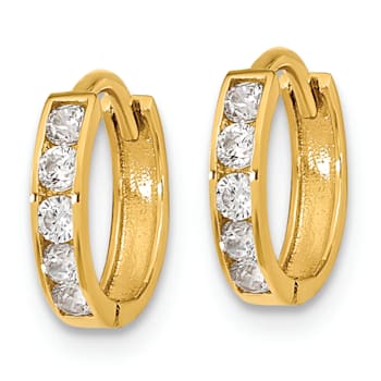 14K Yellow Gold Cubic Zirconia Hinged Hoop Earrings