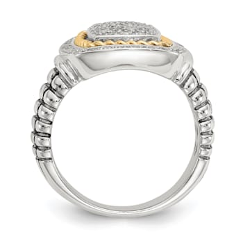 Sterling Silver Antiqued with 14K Accent Diamond Ring