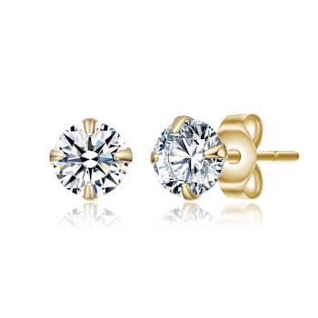 CZ Stud Earrings In 14K Gold Over Brass