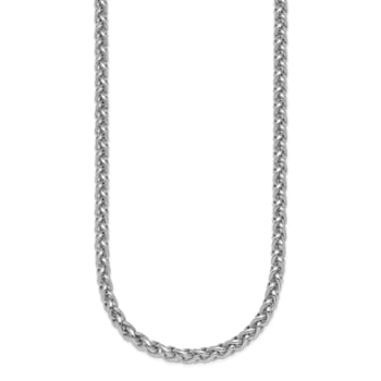 Rhodium Over Sterling Silver 3.0mm Wheat 18 Inch Chain